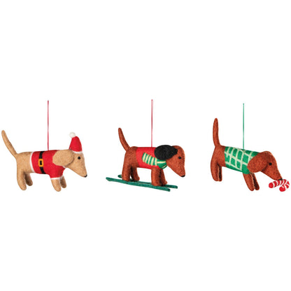 Dashing Dachshunds Felt Christmas Tree Ornaments