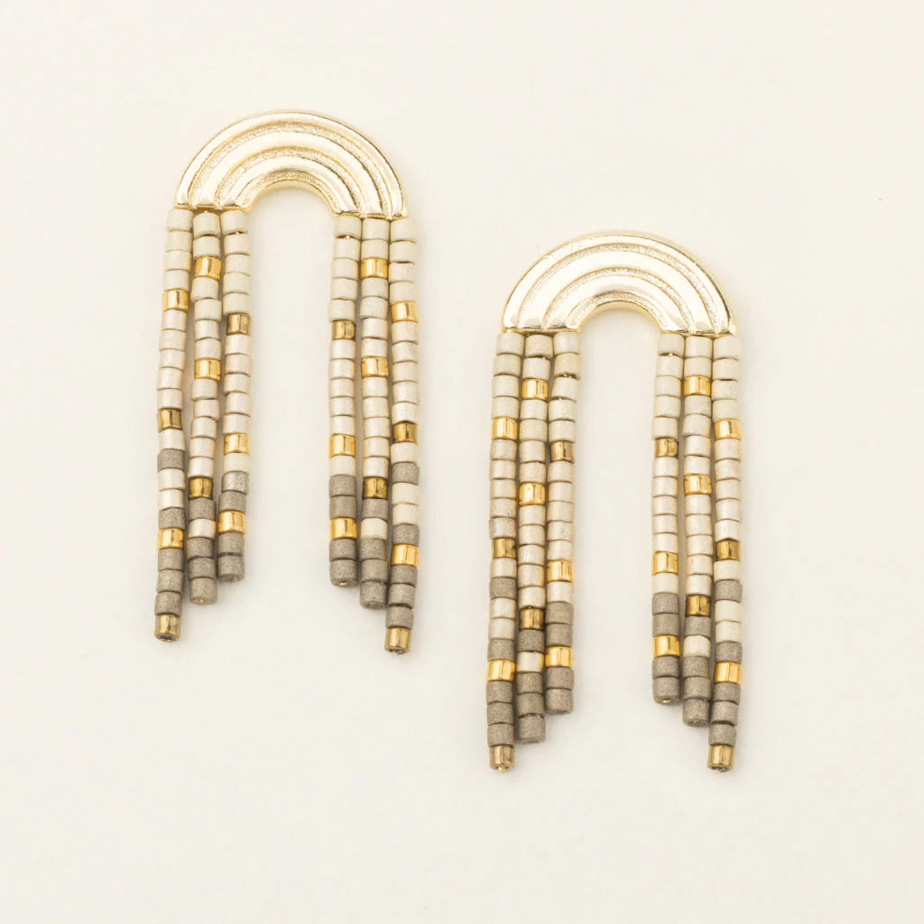 Chromacolor Miyuki Rainbow Fringe Earring Pewter Multi Gold