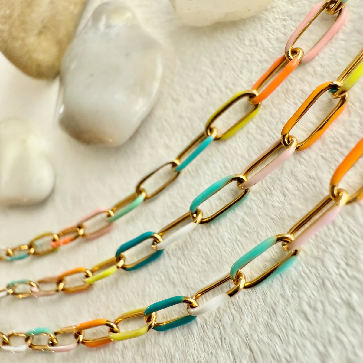 Bayside Paperclip Chain Necklace in Enamel & Gold