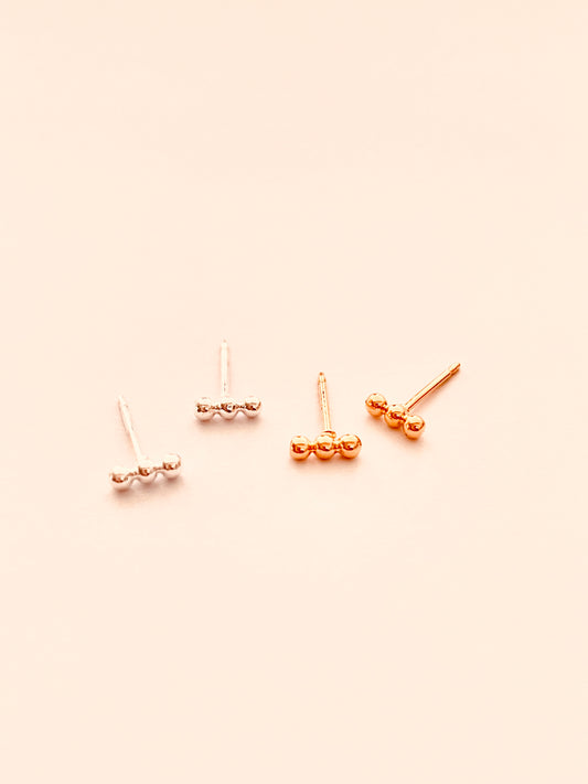 Row of 3 Tiny Balls Stud Earrings
