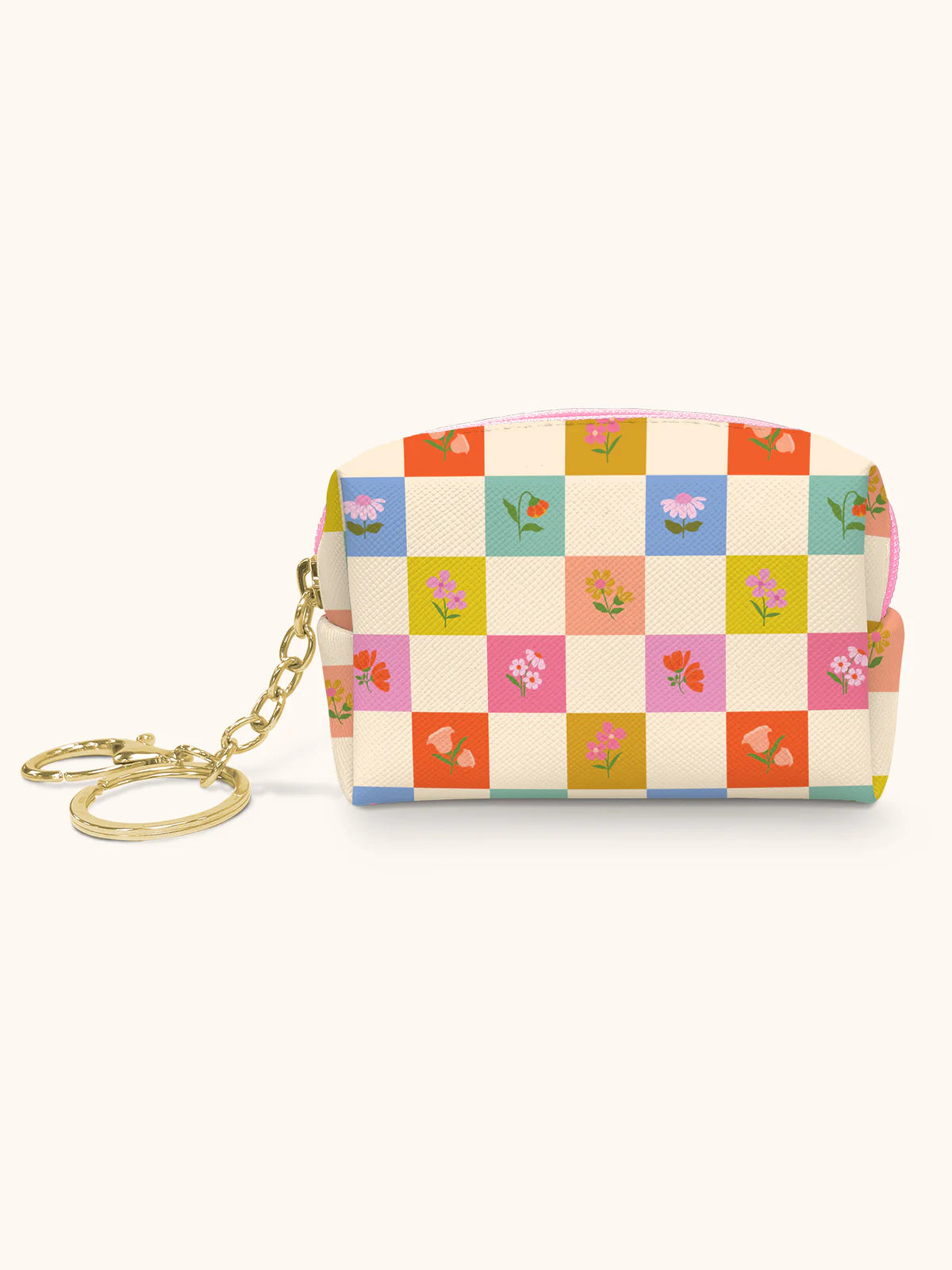 Checkerboard Blooms Keychain Pouch