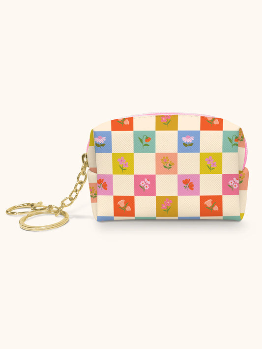 Checkerboard Blooms Keychain Pouch