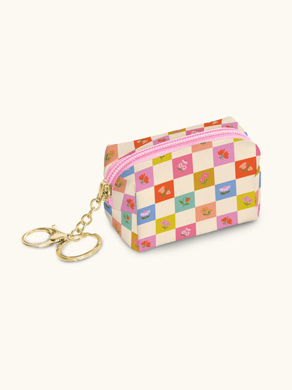 Checkerboard Blooms Keychain Pouch