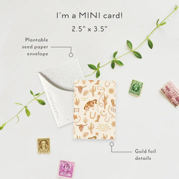 Saddle Up Sprout Mini Greeting Card