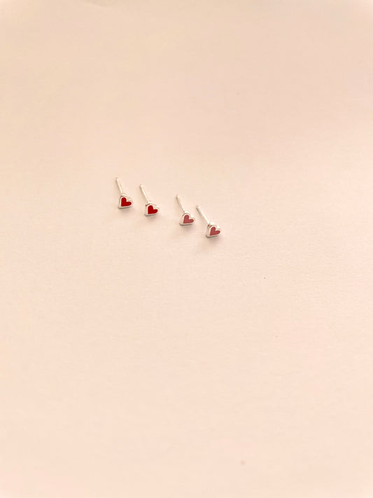 Super Tiny Enamel Heart Stud Earrings