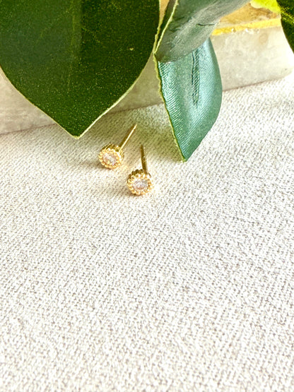 Tiny Round Milgrain-Edge CZ Studs