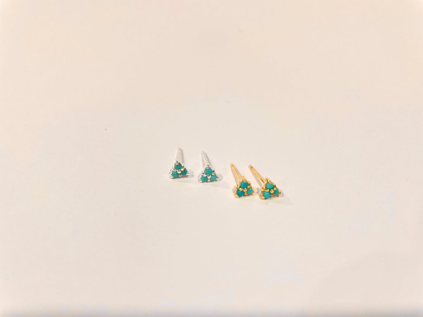Tiny Triple Stone Triangle Turquoise Stud