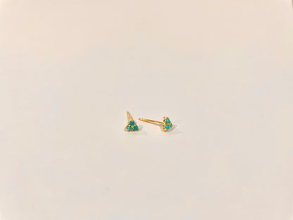 Tiny Triple Stone Triangle Turquoise Stud