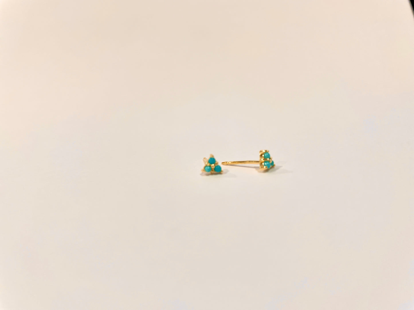 Tiny Triple Stone Triangle Turquoise Stud