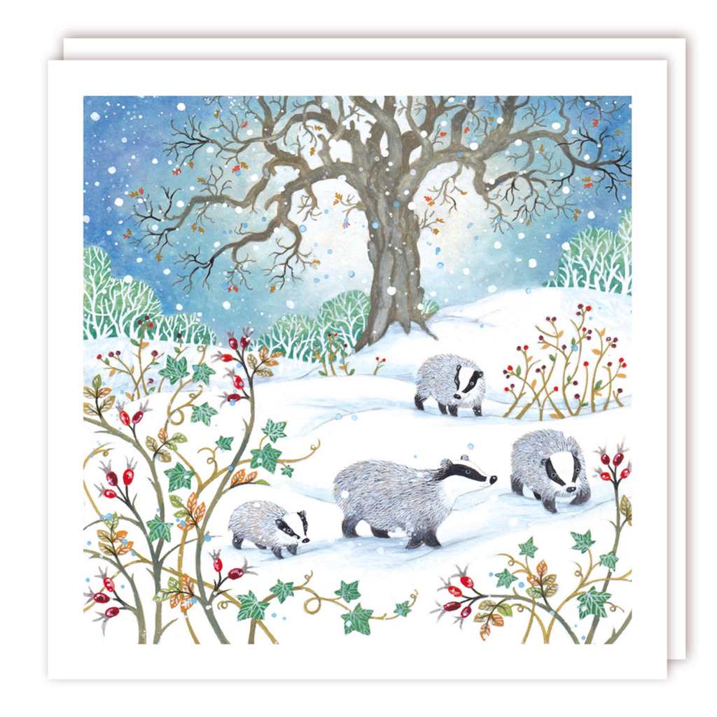 Family Badgers Christmas Cards Cello Pack