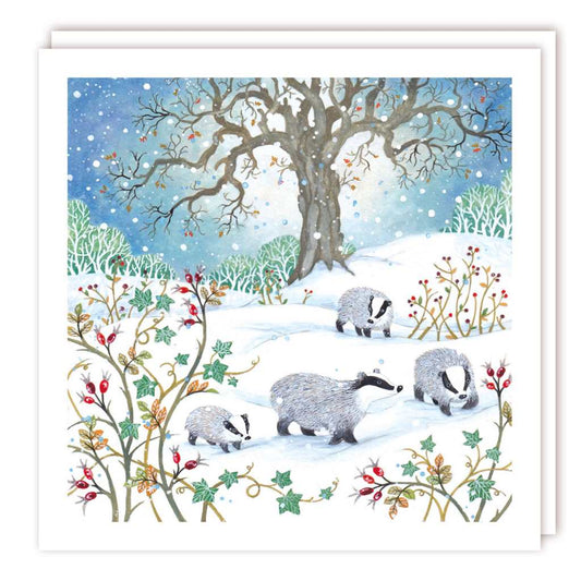 Family Badgers Christmas Cards Cello Pack