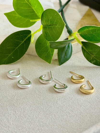 Tiny Puffed Hoop On Post Brush Sterling Silver Earrings