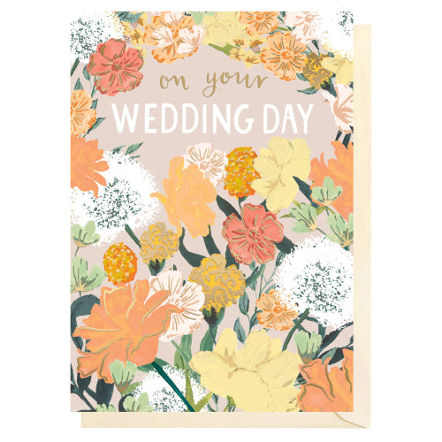 Wedding Day Floral Card with Gold Foil - Luxury Greeting Card