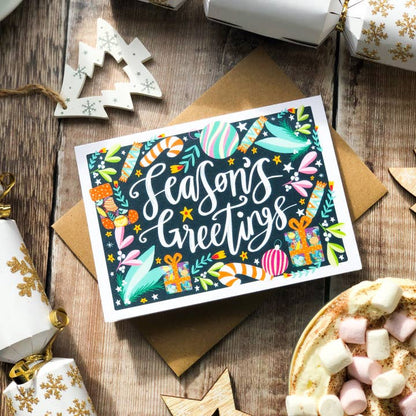 Seasons Greetings Recycled Christmas Card