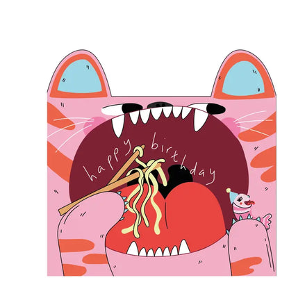 Tiger Eats Noodles Die Cut Greeting Card