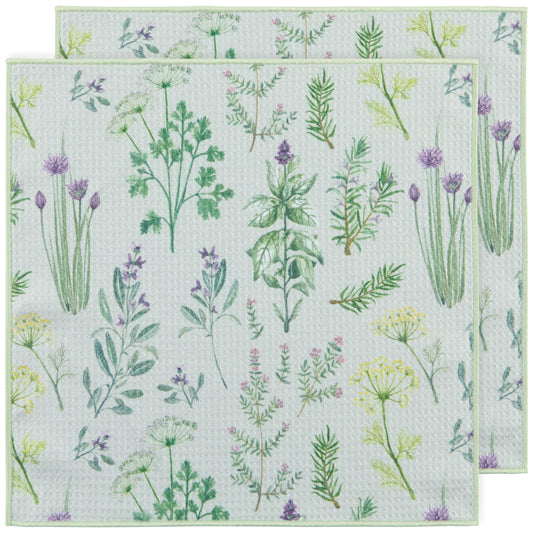 Fresh Herbs Recycled Microfibre Dishcloth Set of 2