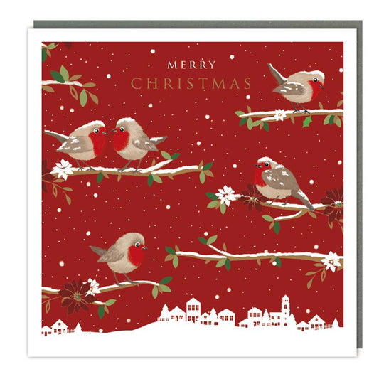 Red Robins on Branches Christmas Cards Cello Pack