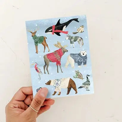 Winter Sweaters Whimsical Animals Card