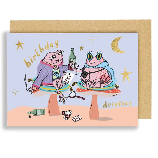 Frogs Birthday Drinkies Gold Foil Birthday Card