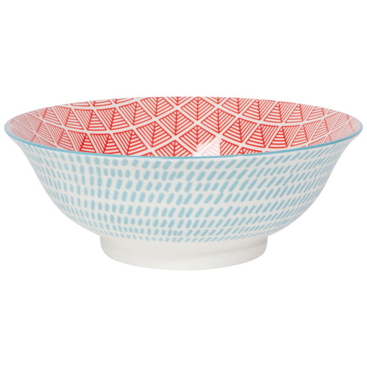 Stamped Bowl 8" Blue Red Dash