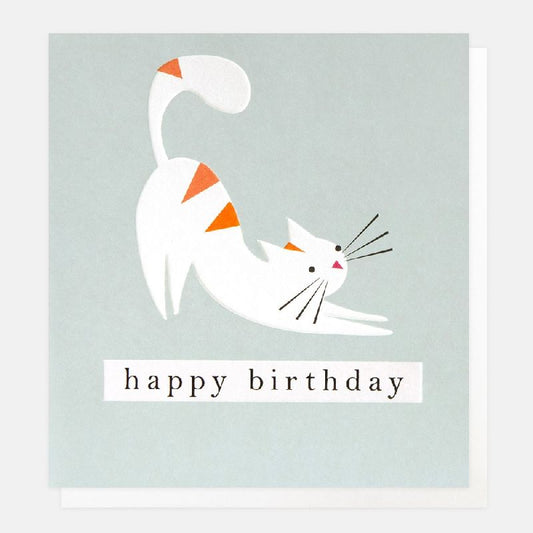 Stripey Cat Happy Birthday Card