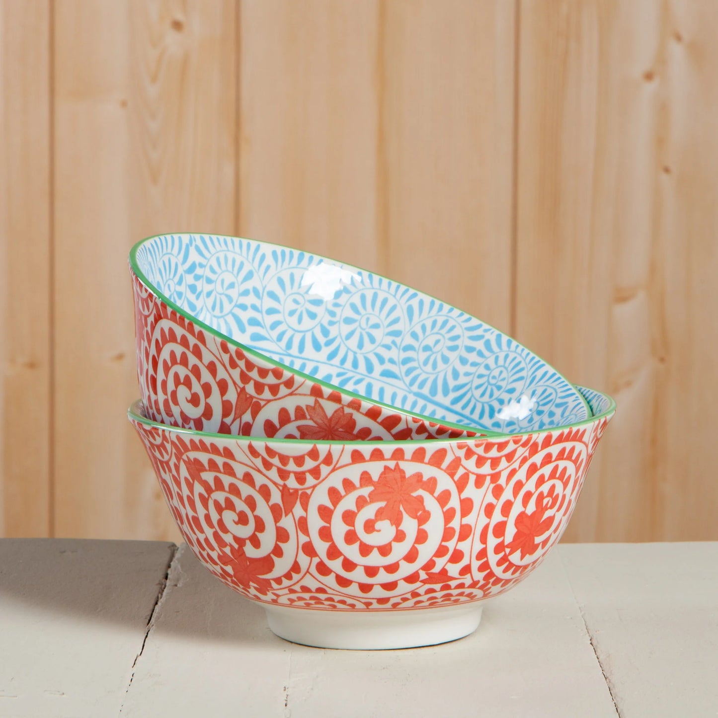 6" Stamped Bowl Orange and Blue Swirls