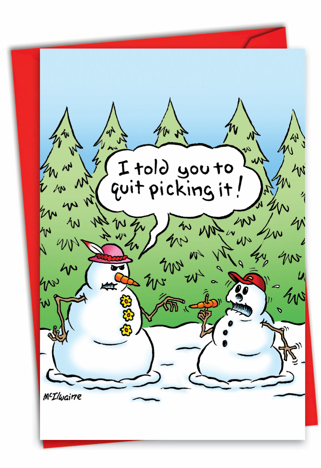 Quit Picking Nose Snowmen Christmas Card