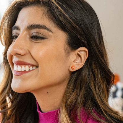 Tina Two Colour Beaded Post Earrings Coral