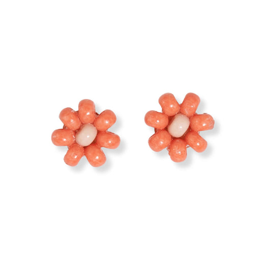 Tina Two Colour Beaded Post Earrings Coral