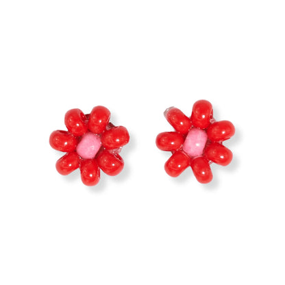 Tina Two Colour Beaded Post Earrings Tomato Red
