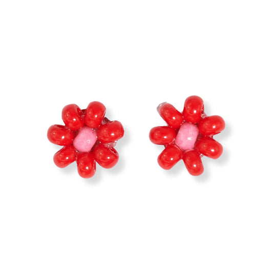 Tina Two Colour Beaded Post Earrings Tomato Red