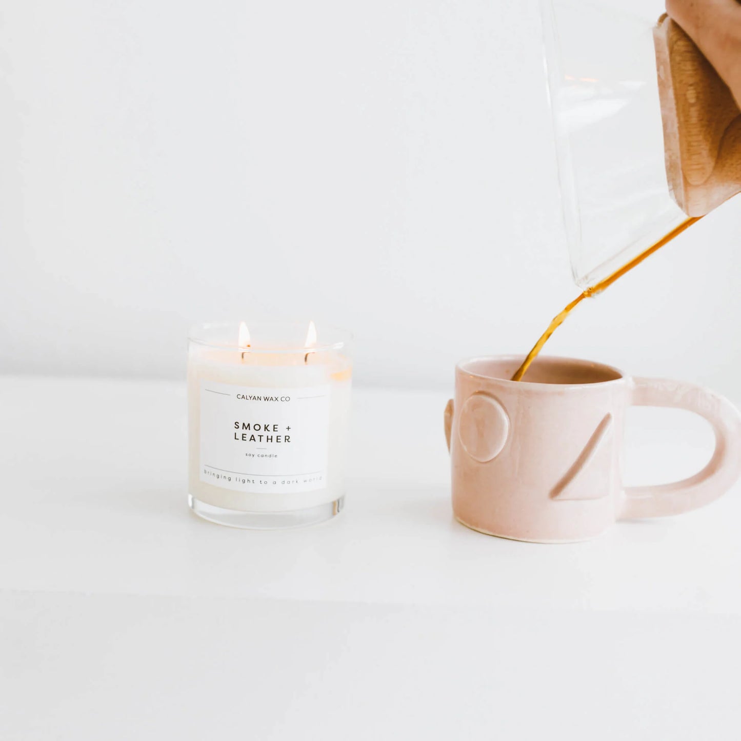 Glass Tumbler Soy Candle Smoke + Leather