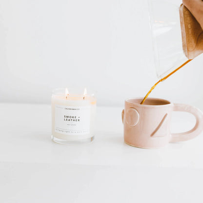 Glass Tumbler Soy Candle Smoke + Leather