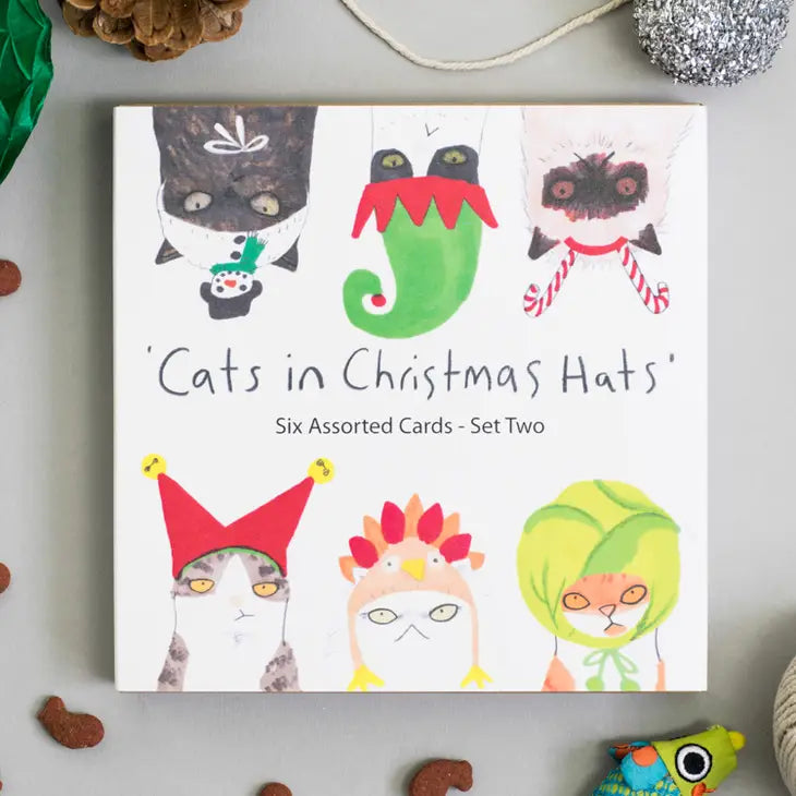 Cats in Christmas Hats 6 Assorted Christmas Cards Cello Pack