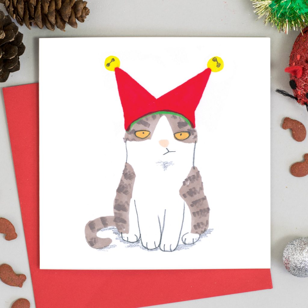 Cats in Christmas Hats 6 Assorted Christmas Cards Cello Pack