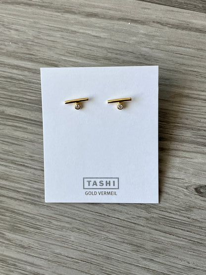Tiny Bar With Size CZ Studs 14K Gold Vermeil